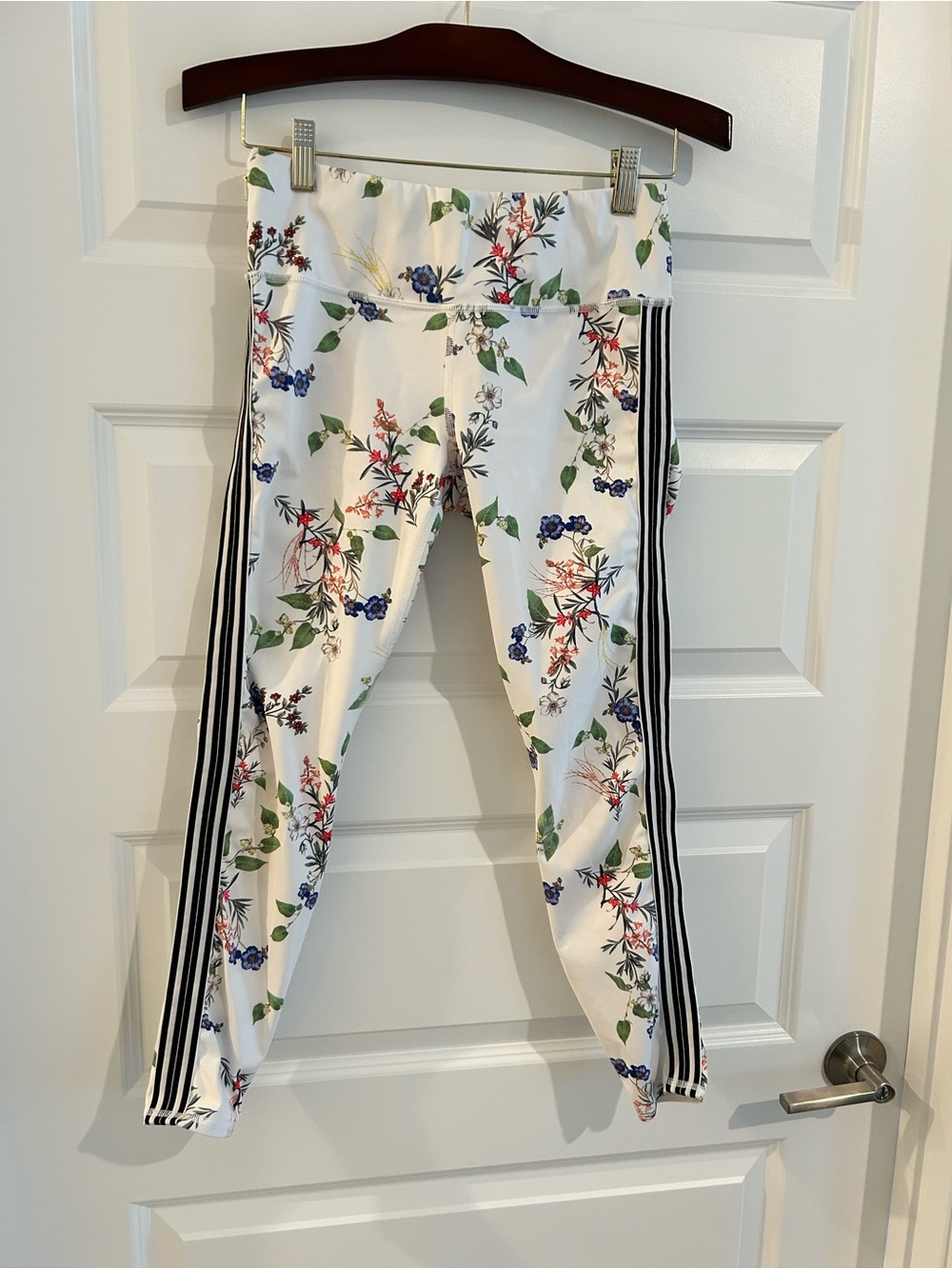 Athleta Floral Leggings Side Stripe White Multi Size S